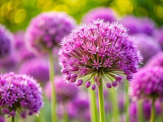 Obraz premium Giant Allium Closeup: Vibrant Purple Summer Blossom with Pink Buds