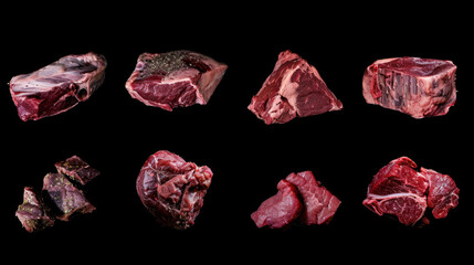 Obraz premium collection of raw meat on black background