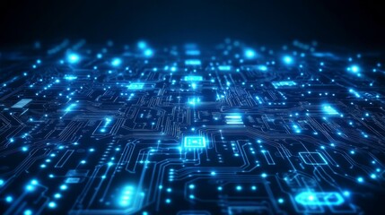 Obraz premium A high-tech circuit board pattern in shades of blue and silver representing digital connectivity innovation and advanced technology themes