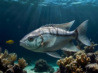 Naklejka premium Tropical fish swimming in the sea. Underwater world.