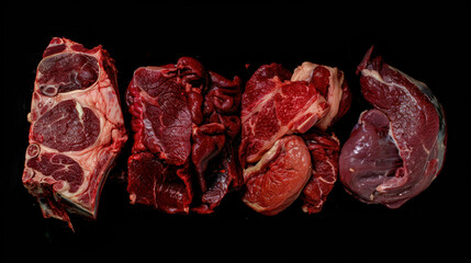 Obraz premium collection of raw meat on black background