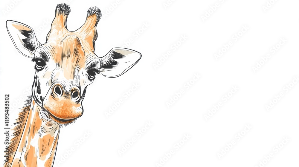 Poster giraffe portrait with playful expression captured in detailed illustration showcasing its unique fea