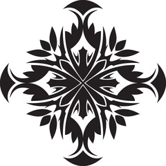 symmetrical black tribal motif with swirling and pointed elements vector
