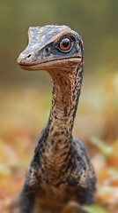 Curious Dinosaur Model Surrounded by Vibrant Autumn Leaves and Nature's Beauty