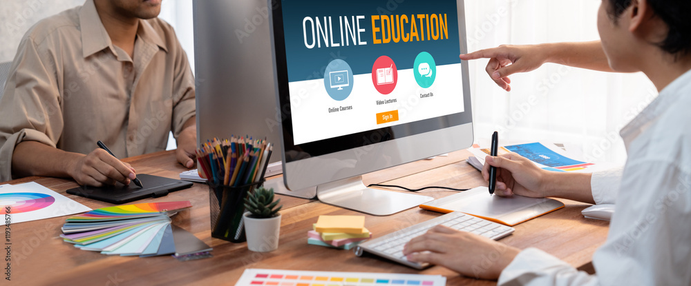 Fototapete E-learning website with brisk sofware for student to study online on the internet network