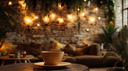 Cozy Coffee Shop Interior with Warm Lighting and Rustic Decor for Ambiance Inspiration
