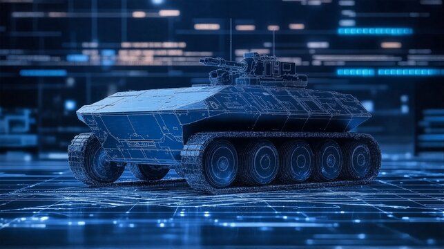 Digital blueprint of an armored vehicle.