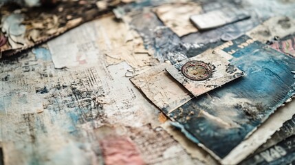Naklejka premium Damaged and aged paper collage showing decay