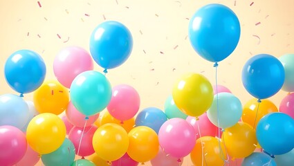 Cheerful Birthday Celebration with Colorful Balloons and Confetti Sprinkles