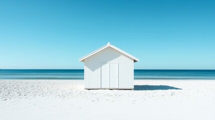 Fototapeta premium White Beach House Under Blue Sky