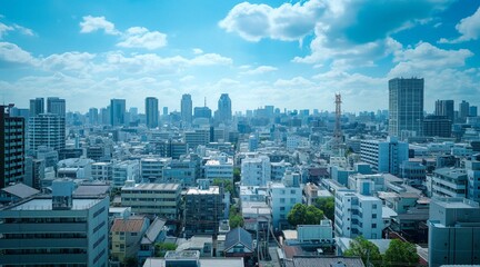 Urban Cityscape with Blue Skies and Modern Architecture