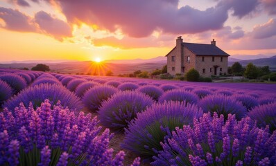 Lavender fields at sunset