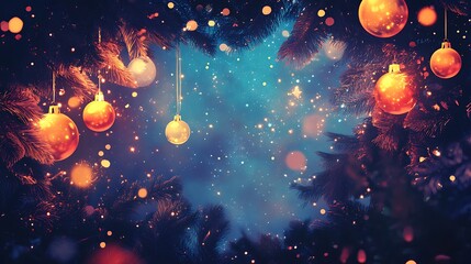 Obraz premium Festive Christmas Ornaments Adorn Sparkling Tree Branches