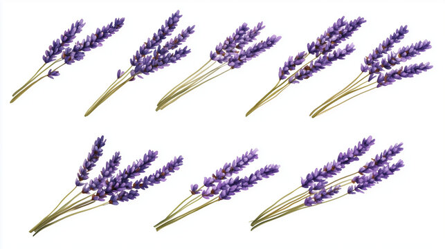 Watercolor set of lavender sprigs isolated on white background