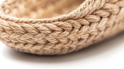 Fototapeta premium Closeup of Exquisite Handcrafted Jute Rope Bowl Artisan Made Natural Fiber Bowl Detailed Texture