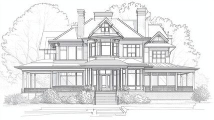 Vector house outline, contour.