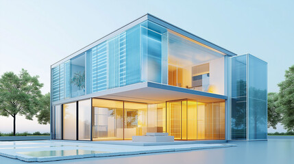 Obraz premium Passive house design innovation and sustainability technology efficiency materials. Infographic comparing thermal performance of various materials for efficient design insights.