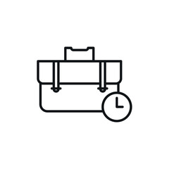 Briefcase with clock icon line art vector