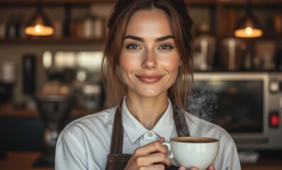 Smiling woman enjoying coffee in café