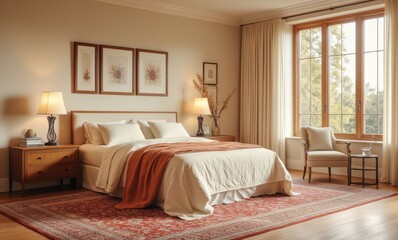 Cozy bedroom with warm decor elements