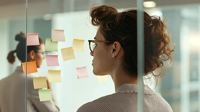 2_Team Brainstorming in Modern Office with Sticky Notes