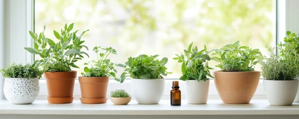 Windowsill Herb Garden Indoor Plants Essential Oil Bottle
