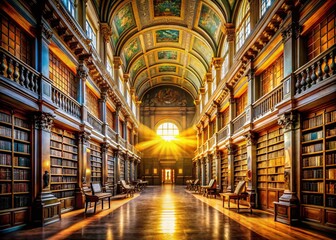 Fototapeta premium Grandiose Library Interior: Haven of Books and Knowledge - High-Resolution Stock Photo