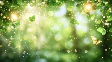 Fototapeta premium Enchanted Nature Background with Sparkling Lights and Butterflies