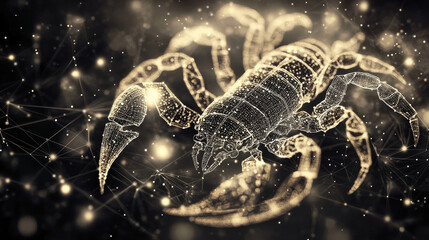 Scorpio of the particles. Scorpio consists of circles and points. Vector illustration.