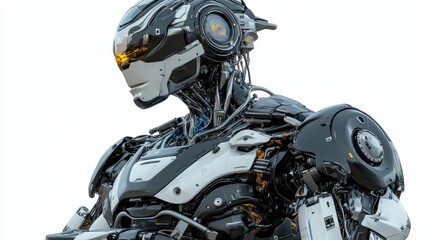 Fototapeta premium Futuristic Humanoid Robot with Metallic Structure and Bright Eyes