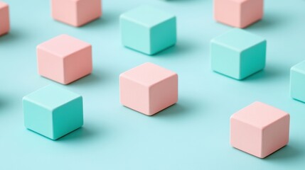 Colorful Cubes on Soft Blue Background for Minimalist Design