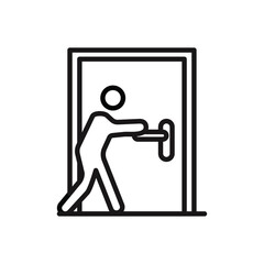 Person push the door icon line art vector