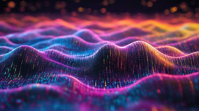 An artistic visualization of quantum wave functions using flowing lines of multicolored light
