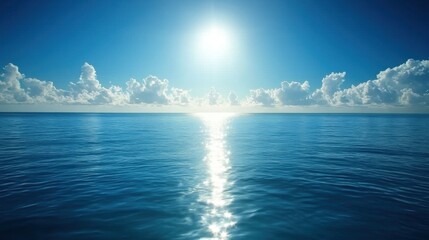 Fototapeta premium Serene Ocean View with Sun Reflection and Cloudy Sky at Dusk