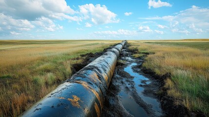 Oil Pipeline Across Vast Prairie Landscape
