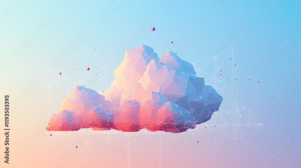 Wall mural a polygonal cloud design featuring triangles, dots, and a network of lines. this low-poly structure 