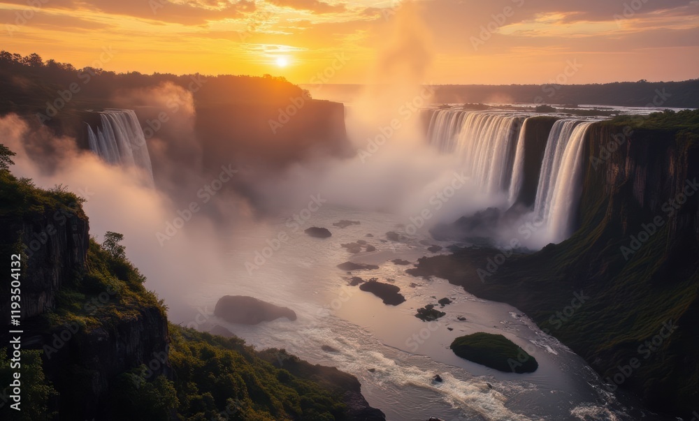 Canvas Prints Stunning waterfall at sunset