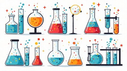 set of chemistry vector flat illustration. Bundle of chemistry doodles for school.