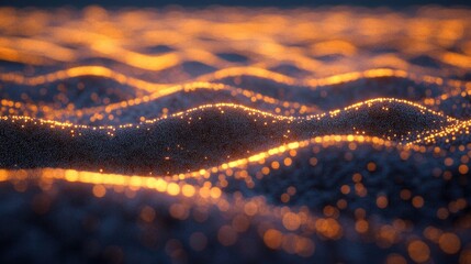 Abstract glowing wave pattern with a golden sparkle effect