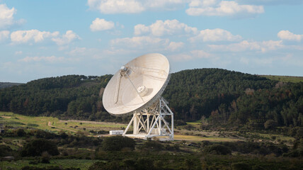 Large radio telescope - Sardinia Radio Telescope -exploring the universe surrounded by nature
