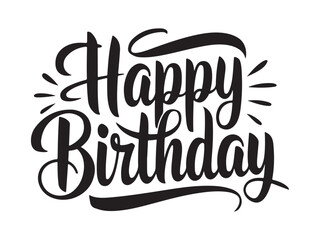 Elegant happy birthday typography with stylish calligraphy, perfect for greeting cards, social media posts, and event invitations, capturing a festive and celebratory feel