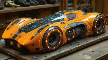 Obraz premium Futuristic Orange Concept Car Design: A Glimpse into Tomorrow's Automotive Innovation