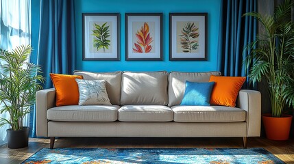Modern Living Room Sofa Decor With Teal Accents
