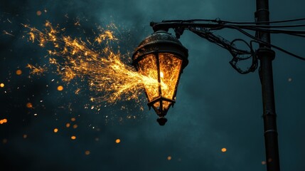 Mystical Street Lamp: Sparks of Magic in the Night