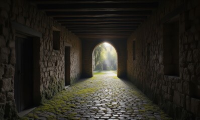 Mysterious archway in a stone corridor