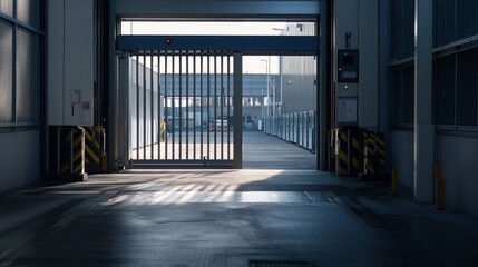Industrial Building Entrance With Sliding Metal Gate