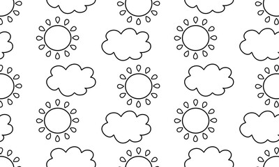 Repeating raster pattern with cloud and sun outlines
