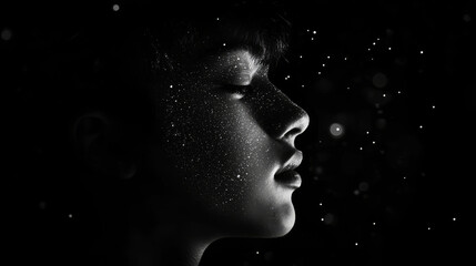 Garbage collection of the particles on a dark background. Garbage collection from circles and dots