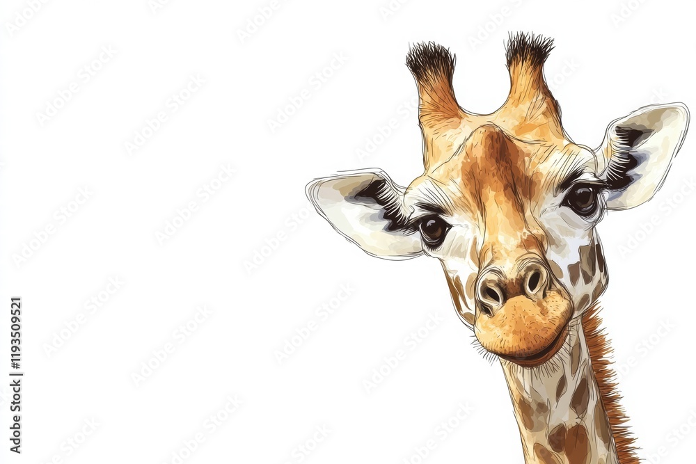 Aufkleber giraffe illustration showcasing detailed features and natural expressions in a minimalist style. gen