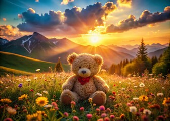 Fototapeta premium Happy Valentine's Day Bear in a Romantic Landscape